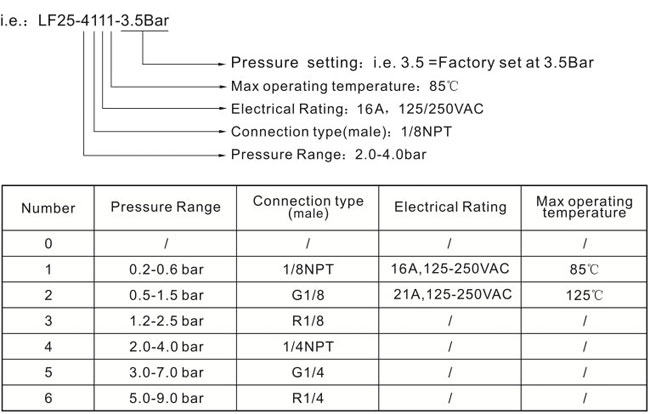 LF25 Pressure Switch